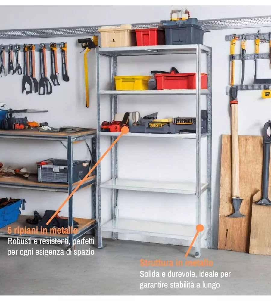 SCAFFALE IN METALLO 5 RIPIANI EASY SYSTEM PORTATA 400 KG 100X40X187 CM