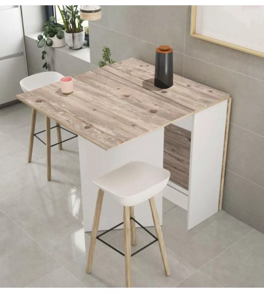 Tavolo pieghevole multiuso "Folding" bianco e legno 150x80x75 cm