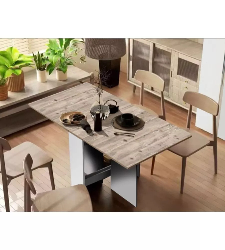 Tavolo pieghevole multiuso "Folding" bianco e legno 150x80x75 cm