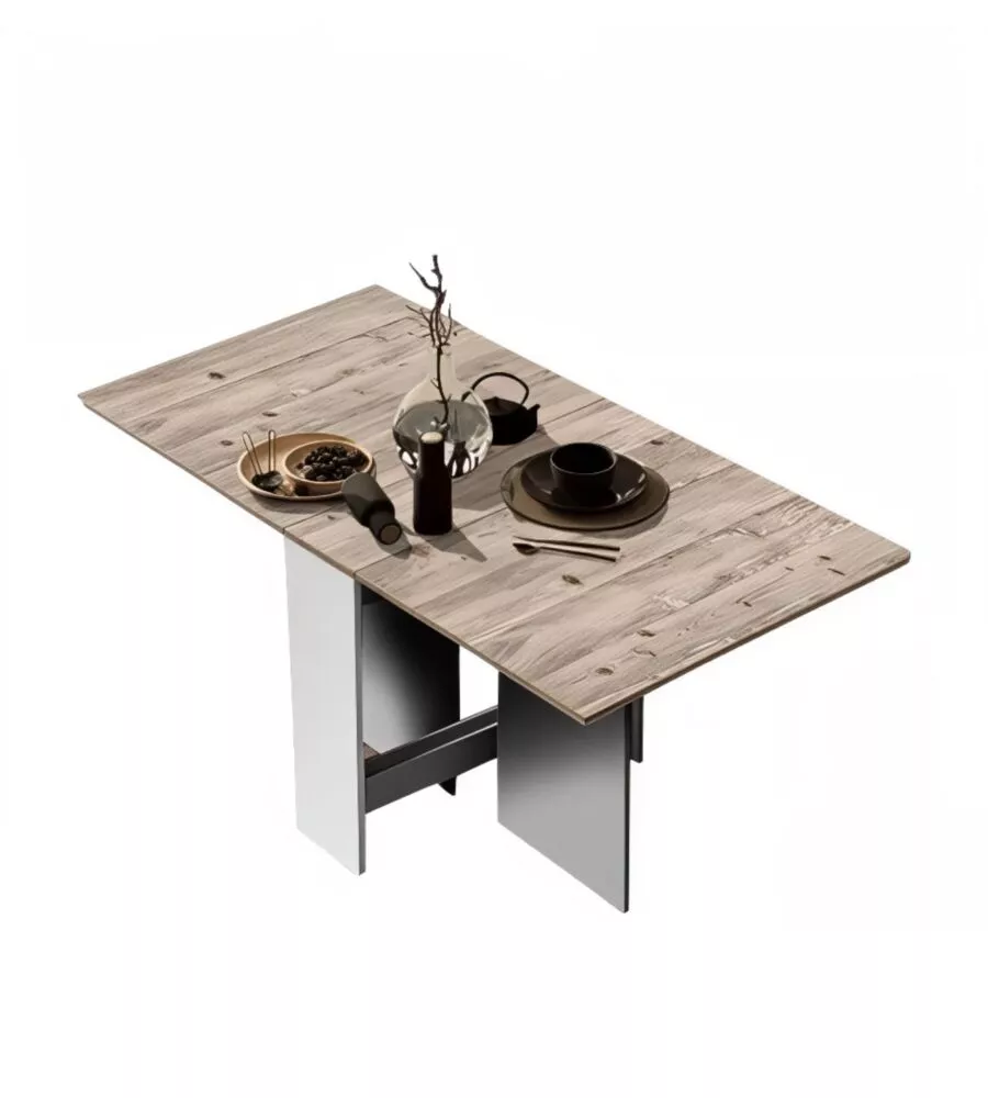 Tavolo pieghevole multiuso "Folding" bianco e legno 150x80x75 cm