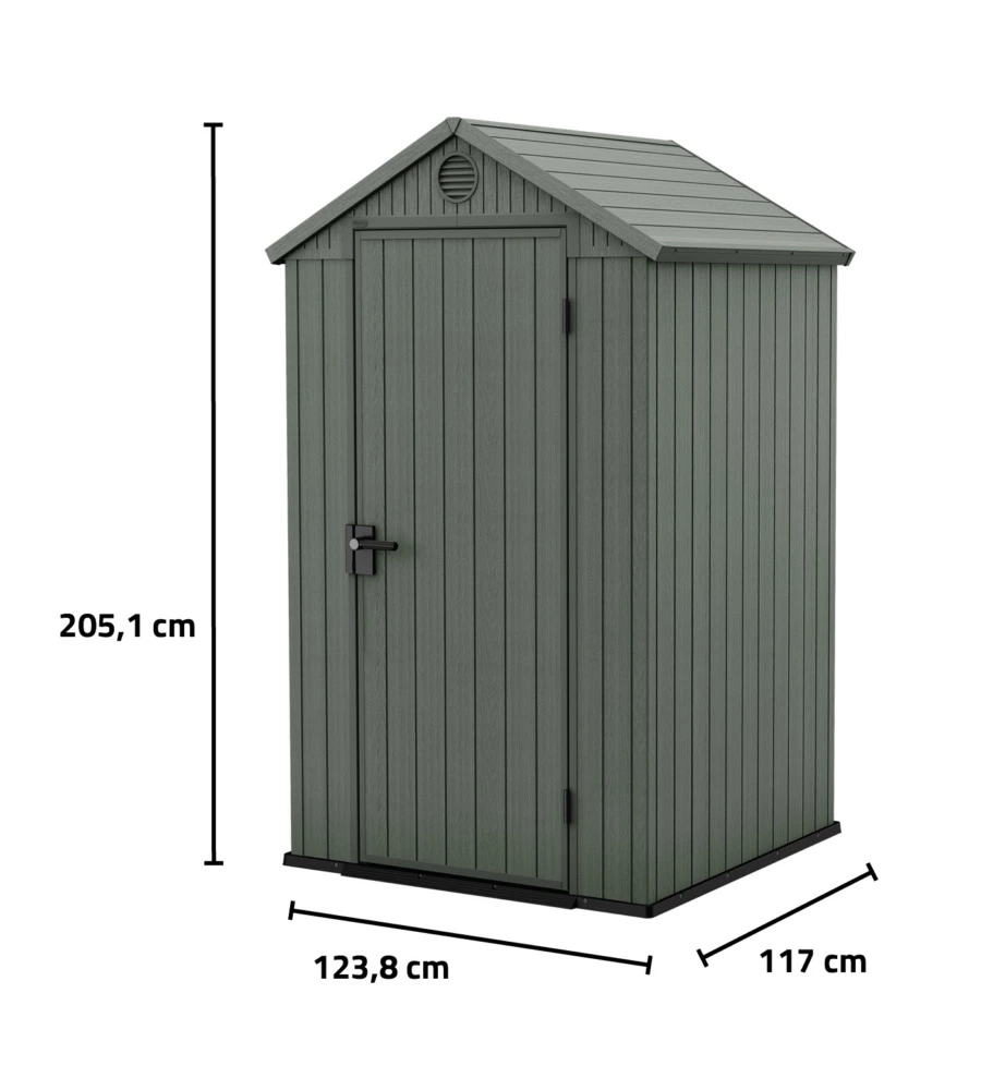 CASETTA DA GIARDINO KETER "DARWIN 4x4" IN EVOTECH+ COLORE VERDE CON PORTA BATTENTE SINGOLA 123,8X117X205,1 CM