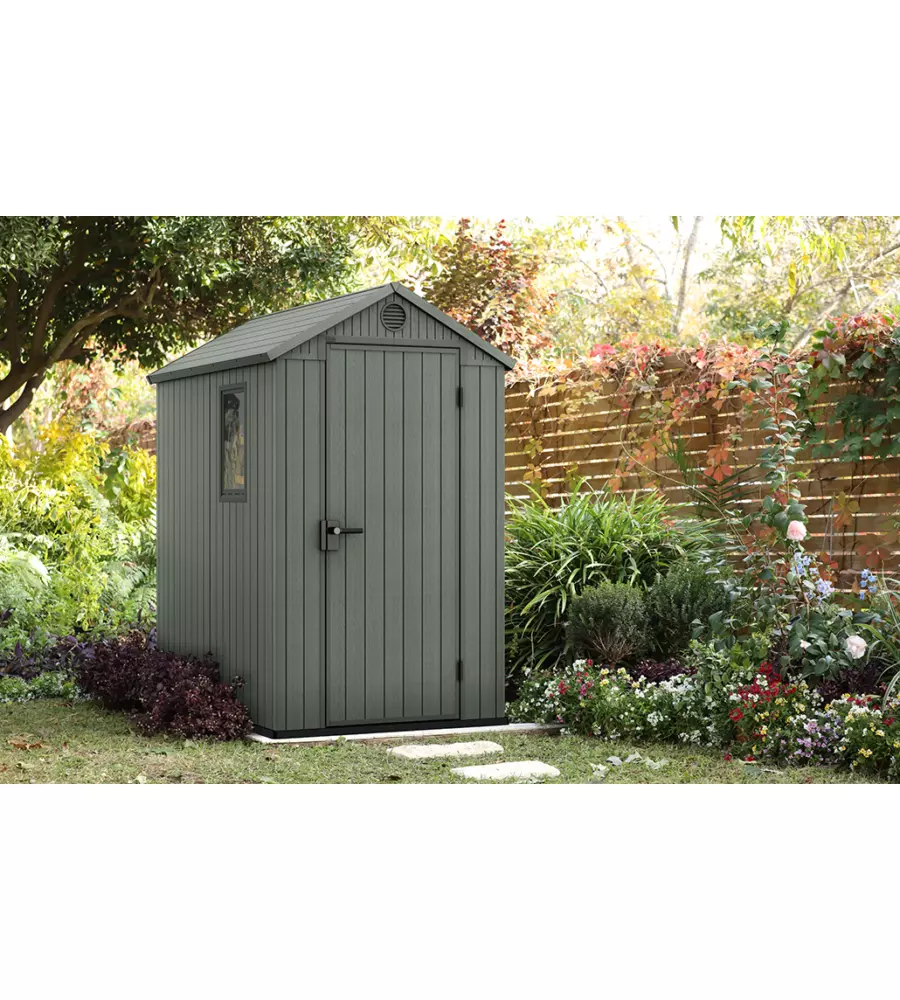 CASETTA DA GIARDINO KETER "DARWIN 4x6" IN EVOTECH+ COLORE VERDE CON PORTA BATTENTE SINGOLA 125,8X184,5X205,1 CM