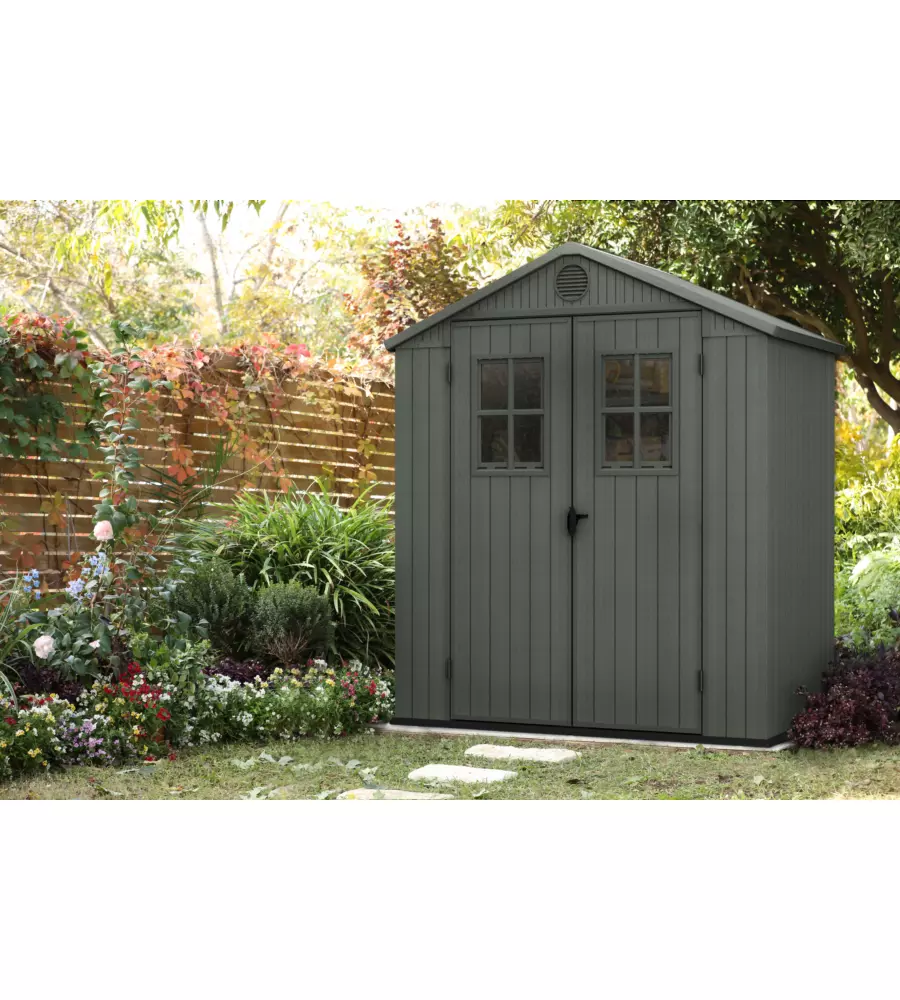 CASETTA DA GIARDINO KETER "DARWIN 6x4" IN EVOTECH+ COLORE VERDE CON PORTA BATTENTE DOPPIA 190X122X221 CM