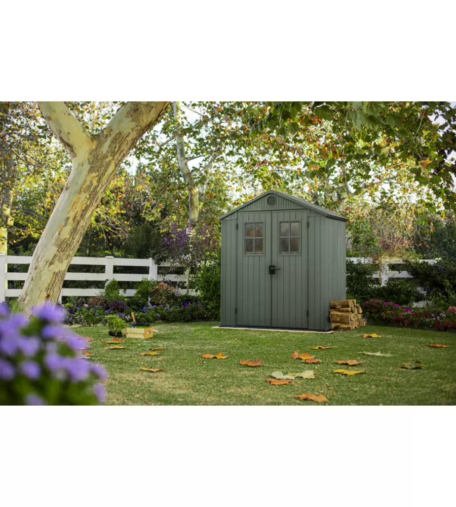 CASETTA DA GIARDINO KETER "DARWIN 6x4" IN EVOTECH+ COLORE VERDE CON PORTA BATTENTE DOPPIA 190X122X221 CM