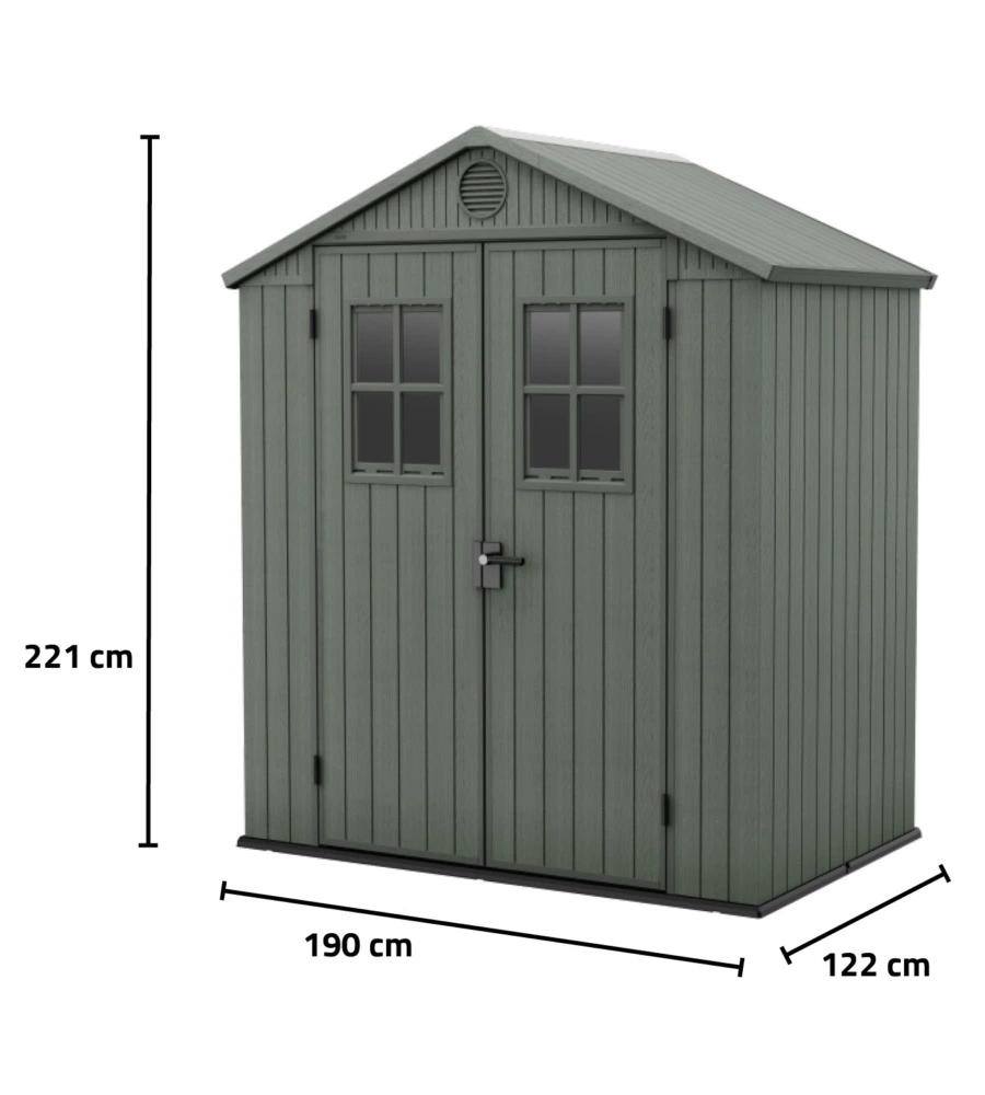 CASETTA DA GIARDINO KETER "DARWIN 6x4" IN EVOTECH+ COLORE VERDE CON PORTA BATTENTE DOPPIA 190X122X221 CM