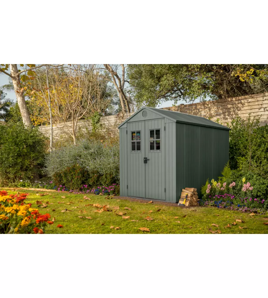 CASETTA DA GIARDINO KETER "DARWIN 6x8" IN EVOTECH+ COLORE VERDE CON PORTA BATTENTE DOPPIA 190X244X221 CM