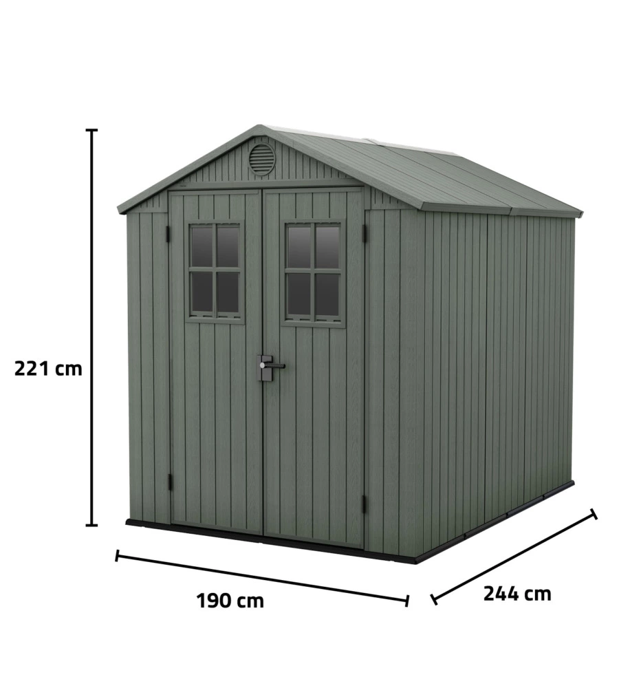 CASETTA DA GIARDINO KETER "DARWIN 6x8" IN EVOTECH+ COLORE VERDE CON PORTA BATTENTE DOPPIA 190X244X221 CM