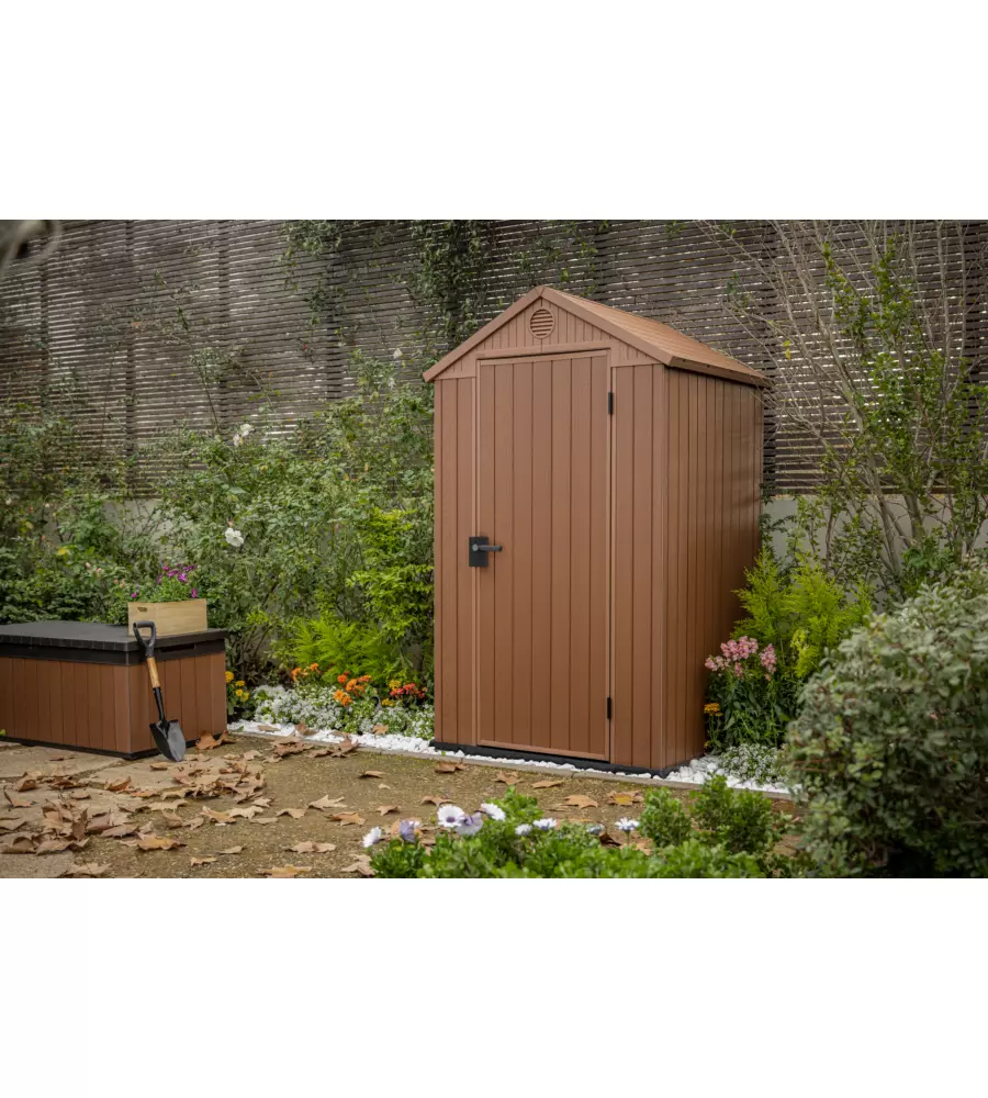 CASETTA DA GIARDINO KETER "DARWIN 4x4" IN EVOTECH+ COLORE MARRONE CON PORTA BATTENTE SINGOLA 123,8X117X205,1 CM