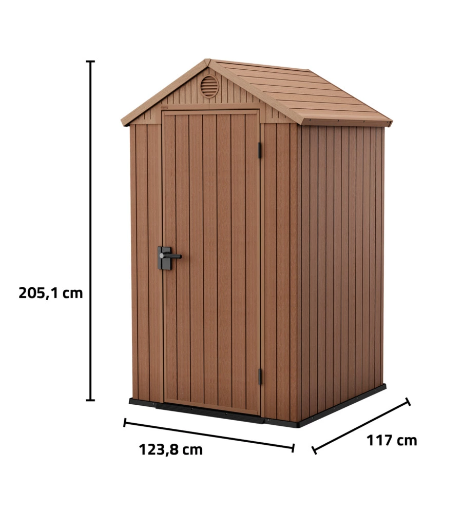CASETTA DA GIARDINO KETER "DARWIN 4x4" IN EVOTECH+ COLORE MARRONE CON PORTA BATTENTE SINGOLA 123,8X117X205,1 CM