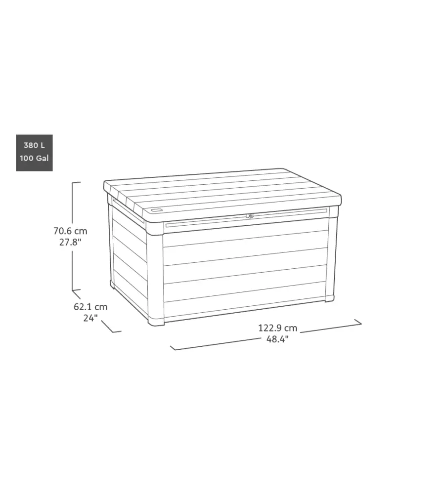 BAULE DA ESTERNO KETER "CORTINA 100G" IN EVOTECH+ GRIGIO EFFETTO LEGNO 380 LT 122,9X62,1X70,6 CM