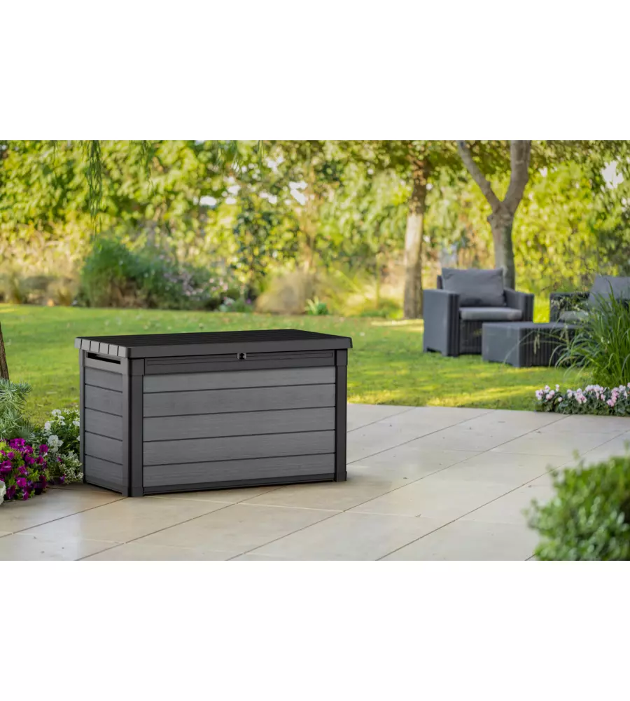 BAULE DA ESTERNO KETER "CORTINA 100G" IN EVOTECH+ GRIGIO EFFETTO LEGNO 380 LT 122,9X62,1X70,6 CM