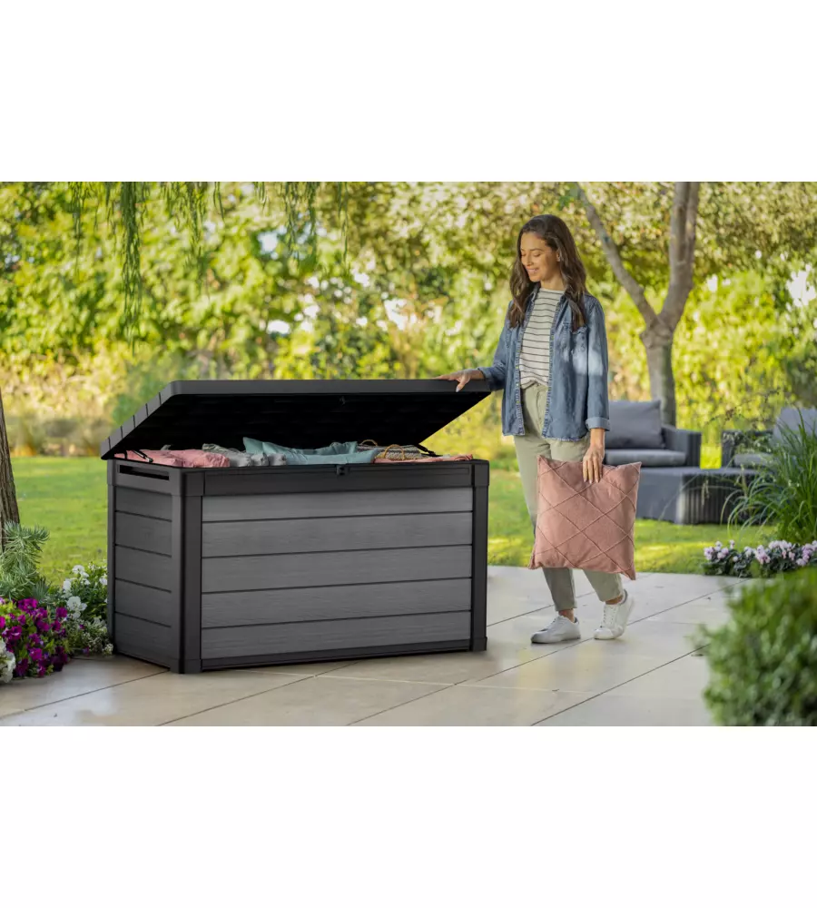 BAULE DA ESTERNO KETER "CORTINA 100G" IN EVOTECH+ GRIGIO EFFETTO LEGNO 380 LT 122,9X62,1X70,6 CM