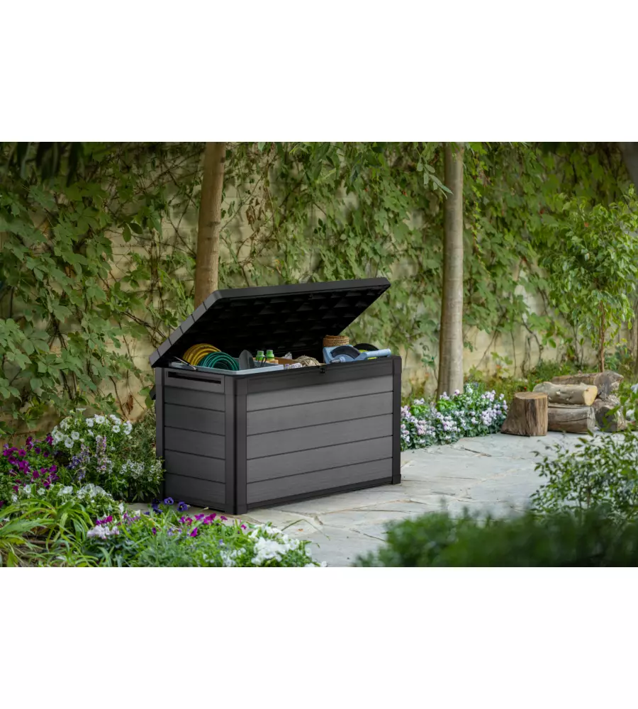 BAULE DA ESTERNO KETER "CORTINA 100G" IN EVOTECH+ GRIGIO EFFETTO LEGNO 380 LT 122,9X62,1X70,6 CM
