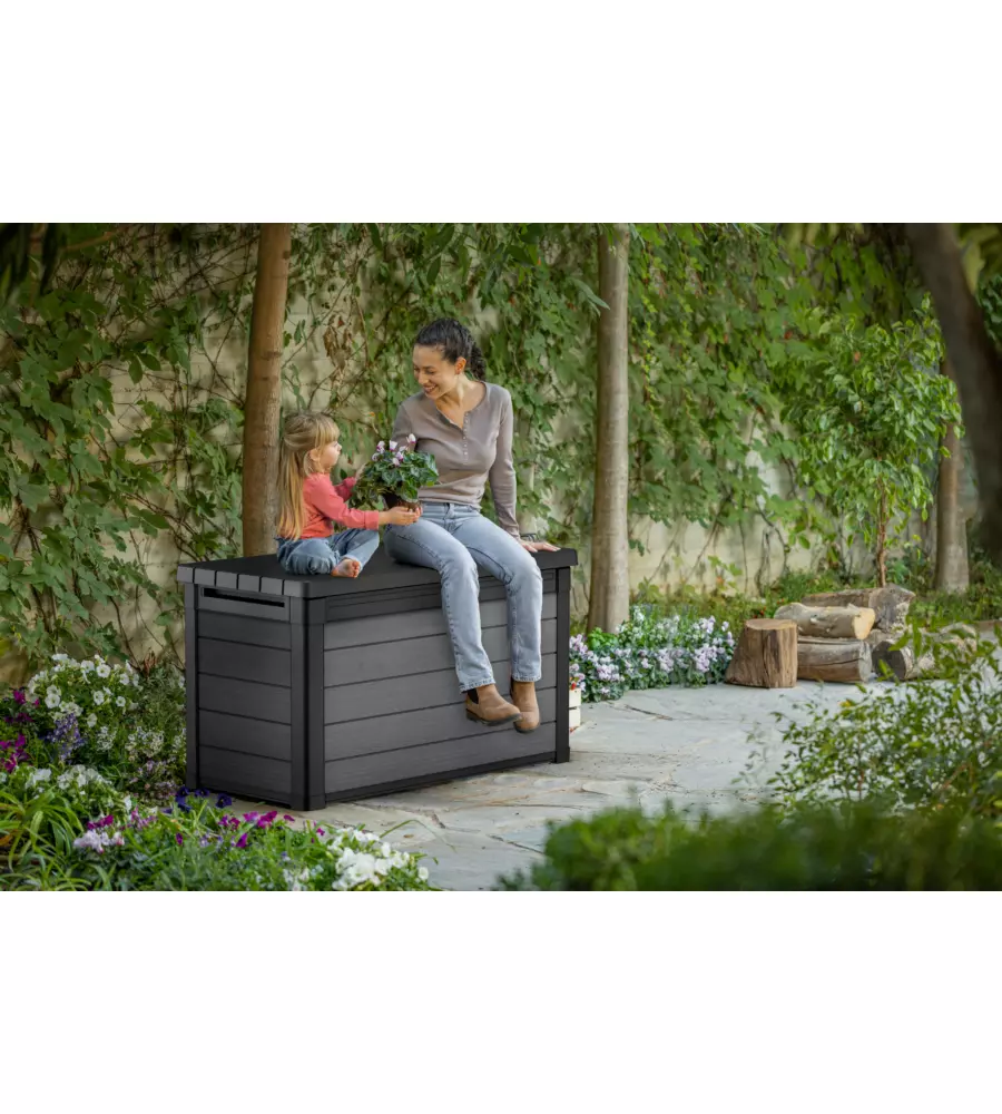 BAULE DA ESTERNO KETER "CORTINA 100G" IN EVOTECH+ GRIGIO EFFETTO LEGNO 380 LT 122,9X62,1X70,6 CM