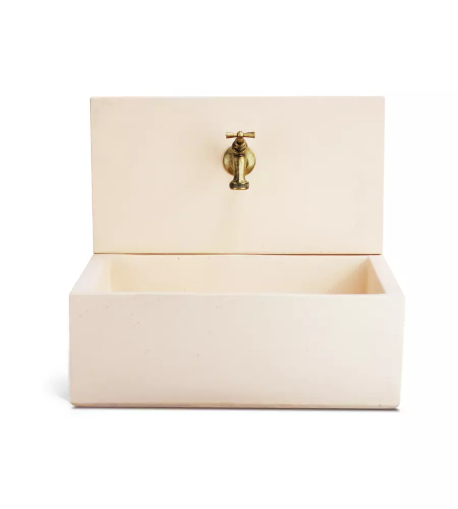 FONTANA DA GIARDINO A MURO KAM "Q-MADRID" IN CALCESTRUZZO COLORE ROSA ANTICO, 45X35X40,5 CM