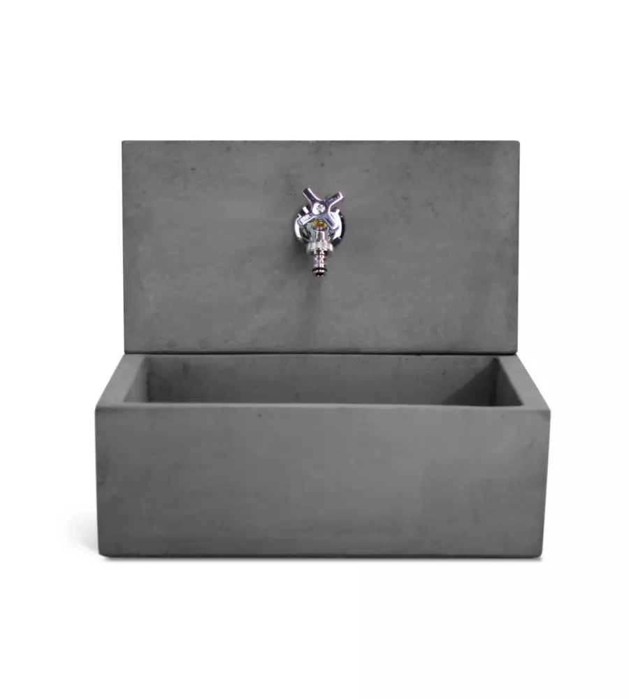 FONTANA DA GIARDINO A MURO KAM "Q-MADRID" IN CALCESTRUZZO COLORE ANTRACITE, 45X35X40,5 CM