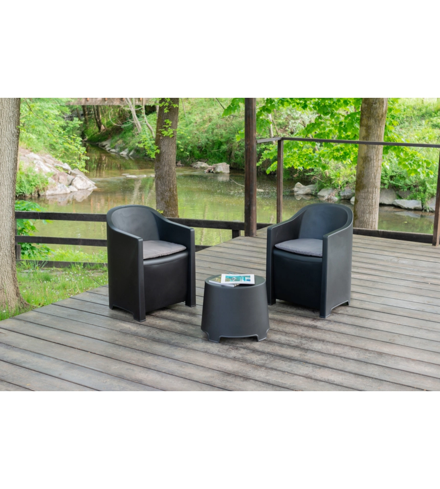 SET DA GIARDINO "LUNA" IN POLIPROPILENE ANTRACITE 2 SEDUTE E TAVOLINO