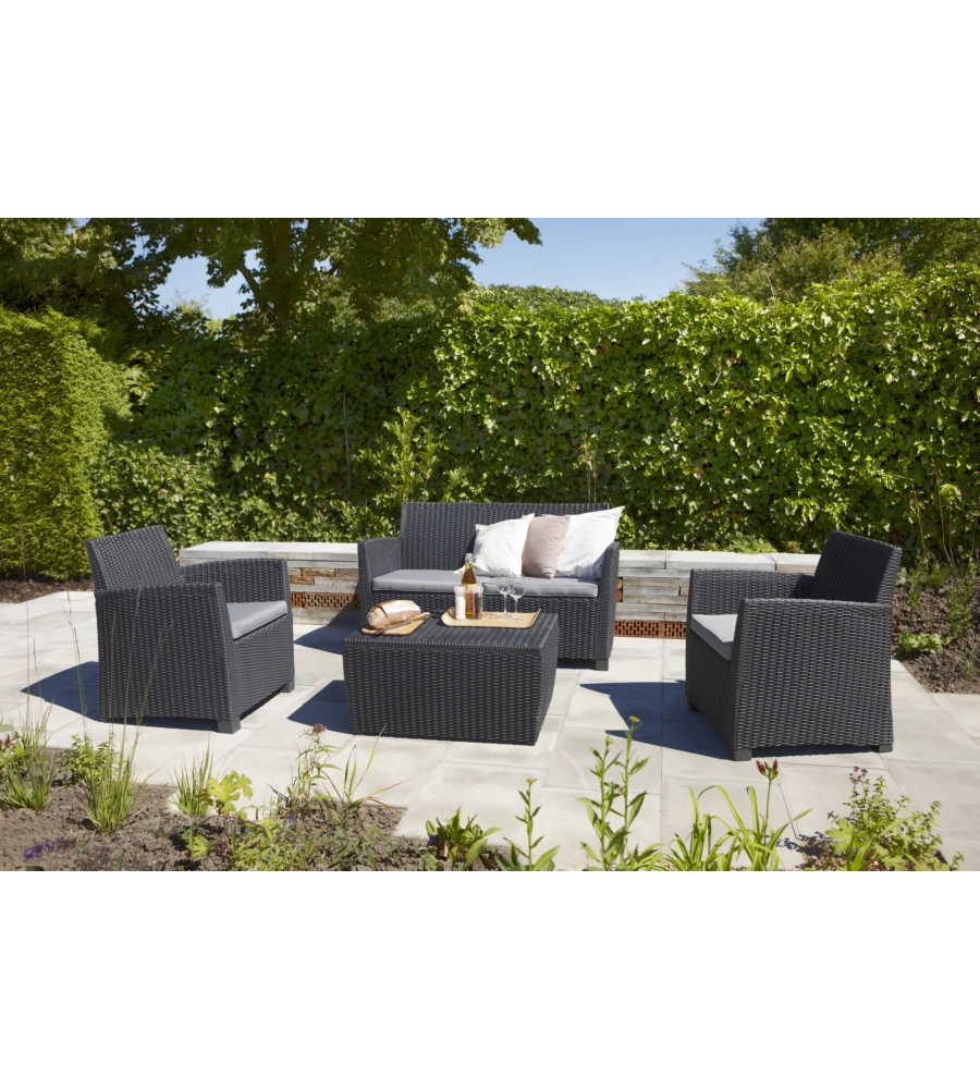 SET DA GIARDINO KETER "MIA LOUNGE SET" IN POLIPROPILENE COLORE GRAFITE, 4 POSTI