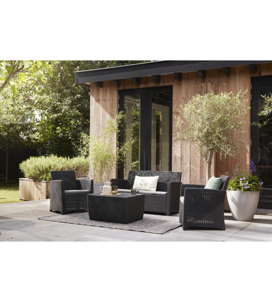 SET DA GIARDINO KETER "MIA LOUNGE SET" IN POLIPROPILENE COLORE GRAFITE, 4 POSTI