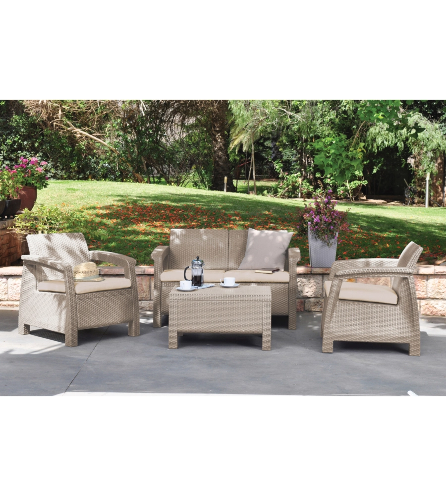 SET DA GIARDINO KETER "CORFU LOUNGE" COLORE CAPPUCCINO, 4 POSTI