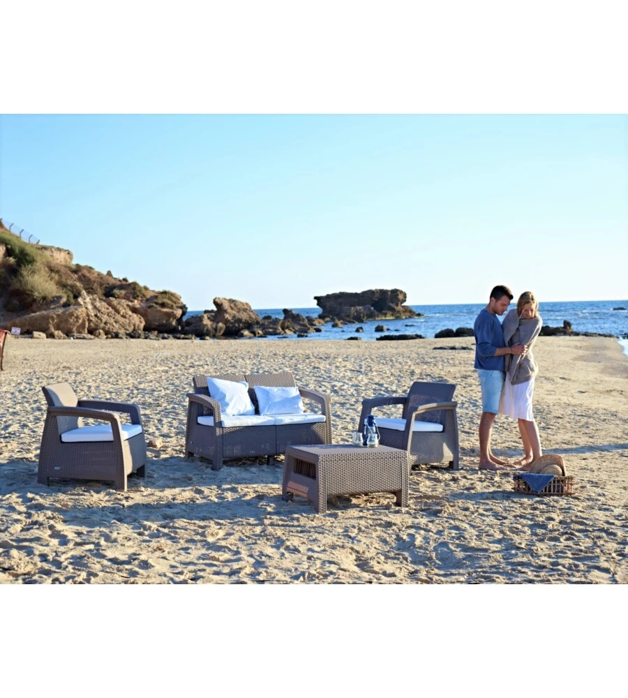 SET DA GIARDINO KETER "CORFU LOUNGE" COLORE CAPPUCCINO, 4 POSTI