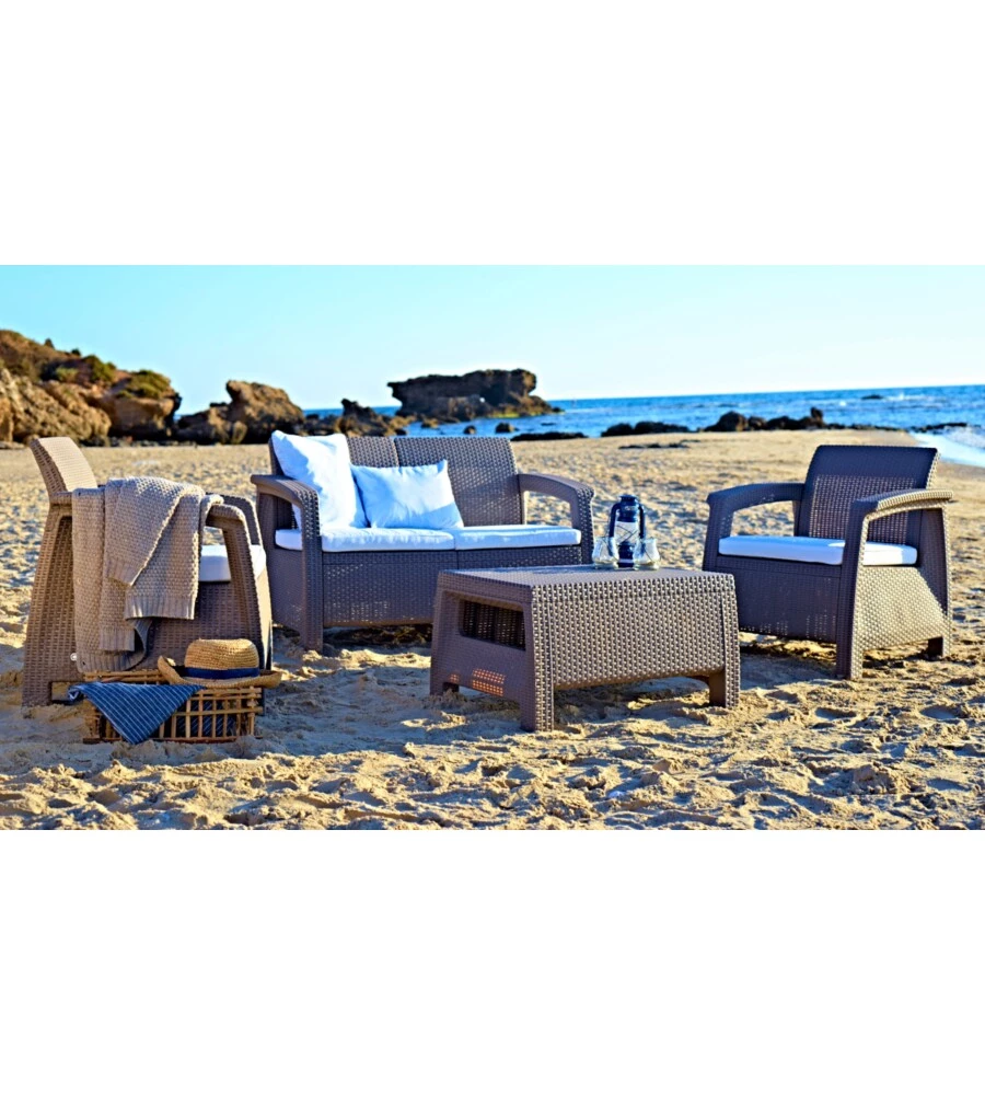 SET DA GIARDINO KETER "CORFU LOUNGE" COLORE CAPPUCCINO, 4 POSTI
