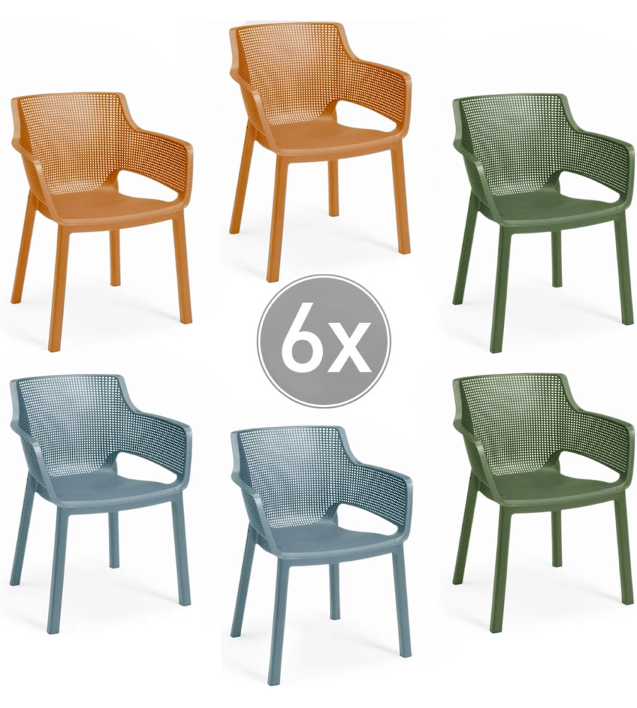 SET DA 6 PEZZI SEDIA DA ESTERNO KETER "ELISA" IN POLIPROPILENE, COLORE VERDE, ARANCIONE E AZZURRO, 61X54X79 CM