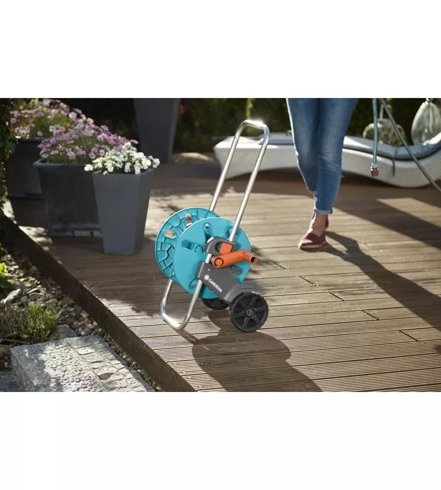 CARRELLO AVVOLGITUBO MANUALE GARDENA "CLEVERROLL S" IN PLASTICA, 36X44X48/75 CM