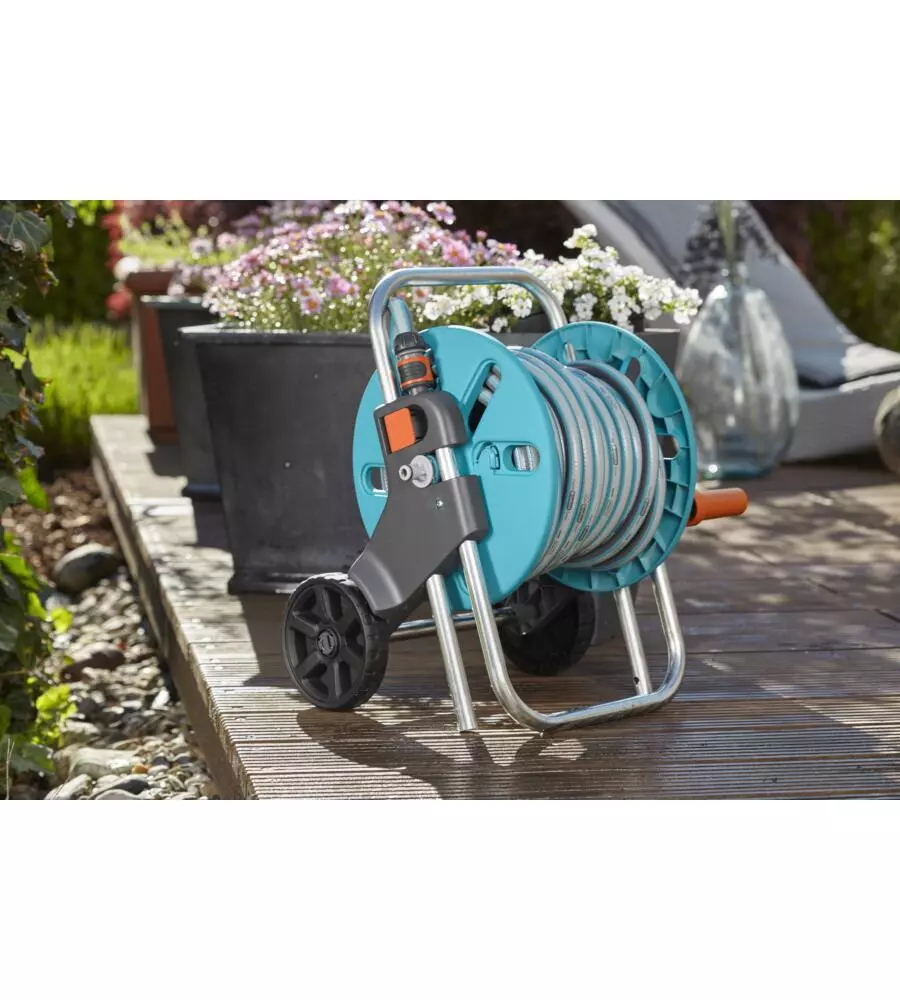 CARRELLO AVVOLGITUBO MANUALE GARDENA "CLEVERROLL S" IN PLASTICA, 36X44X48/75 CM