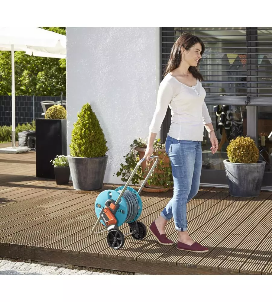 CARRELLO AVVOLGITUBO MANUALE GARDENA "CLEVERROLL S" IN PLASTICA, 36X44X48/75 CM