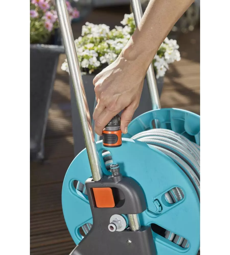 CARRELLO AVVOLGITUBO MANUALE GARDENA "CLEVERROLL S" IN PLASTICA, 36X44X48/75 CM