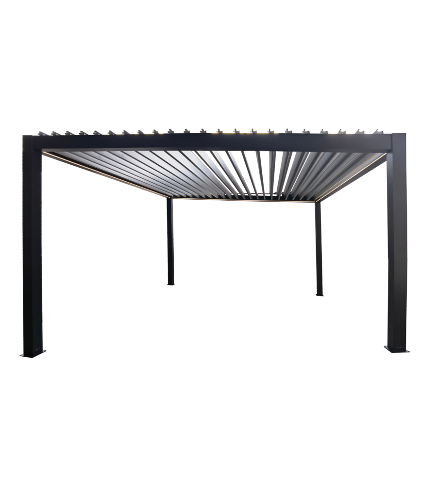 PERGOLA BIOCLIMATICA MOTORIZZATA RIVIERA "BOUGANVILLE" IN ALLUMINIO ANTRACITE 400X400X250 CM