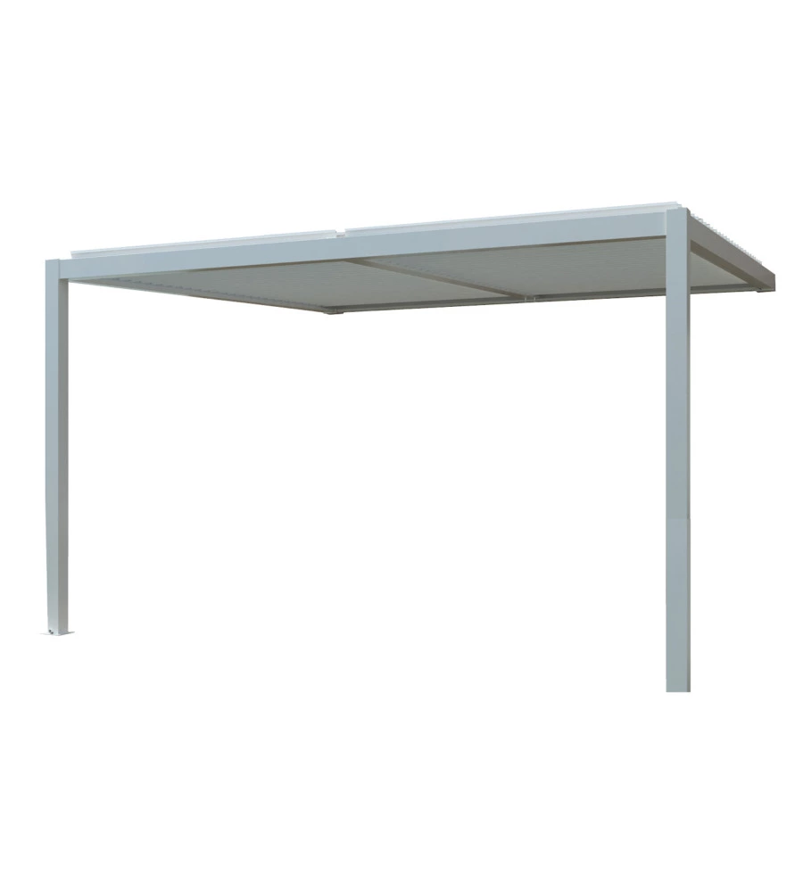 PERGOLA BIOCLIMATICA ADDOSSATA RIVIERA "CALICANTUS WALL" IN ALLUMINIO BIANCO CON LED 400X300X230/245 CM