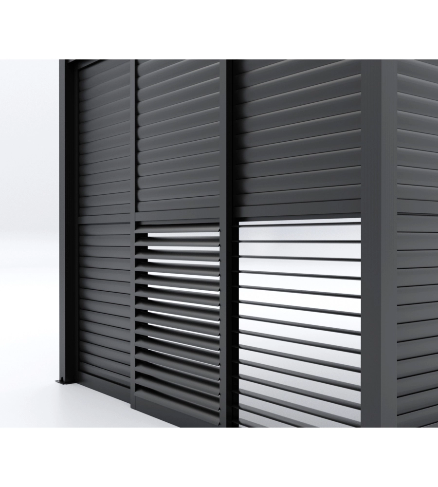 PARETE LATERALE A PANNELLI SCORREVOLI PER PERGOLE RIVIERA "SLIDING BLIND" IN ALLUMINIO ANTRACITE LATO 4 M