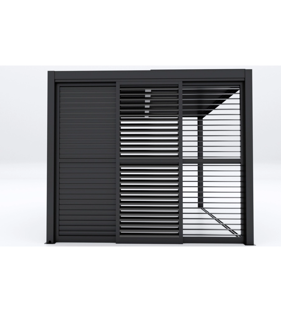 PARETE LATERALE A PANNELLI SCORREVOLI PER PERGOLE RIVIERA "SLIDING BLIND" IN ALLUMINIO ANTRACITE LATO 3 M