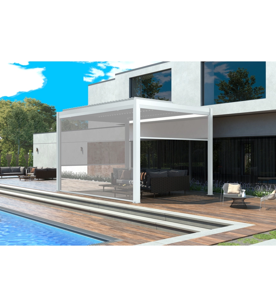 PANNELLO LATERALE AVVOLGIBILE PER PERGOLE RIVIERA "ZIP SCREEN" IN TEXTILENE BIANCO E GRIGIO LATO 4 M