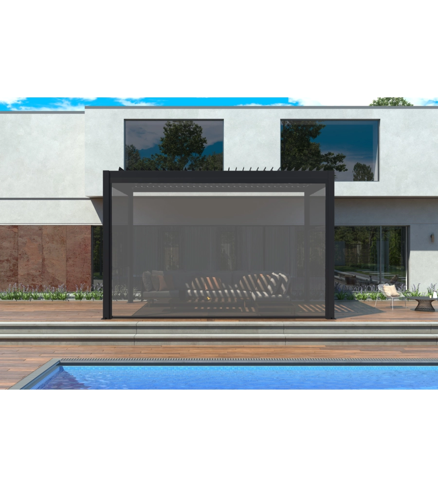 PANNELLO LATERALE AVVOLGIBILE PER PERGOLE RIVIERA "ZIP SCREEN" IN TEXTILENE ANTRACITE E GRIGIO LATO 3 M
