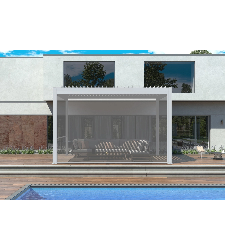 PANNELLO LATERALE AVVOLGIBILE PER PERGOLE RIVIERA "ZIP SCREEN" IN TEXTILENE BIANCO E GRIGIO LATO 3 M