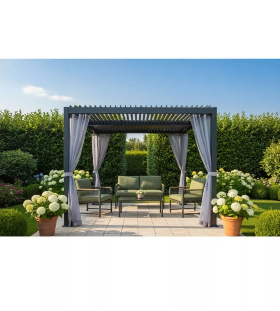 SET 4 TENDE ZANZARIERE PER PERGOLA GIARDINI DI MAGGIO "MAGNOLIA" GRIGIO CHIARO 300X300 CM