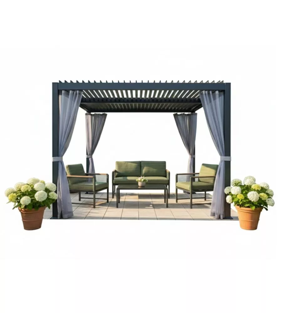 SET 4 TENDE ZANZARIERE PER PERGOLA GIARDINI DI MAGGIO "MAGNOLIA" GRIGIO CHIARO 300X300 CM