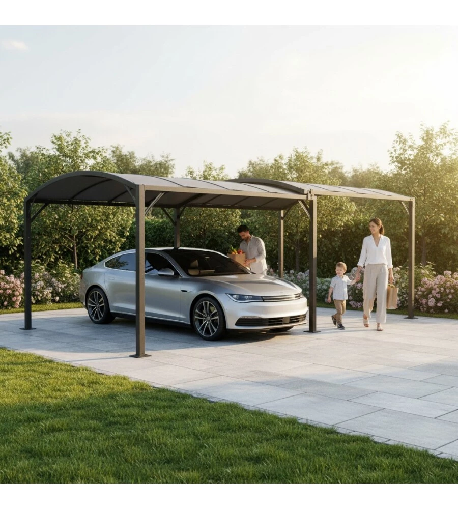 TETTOIA AUTO ESTENSIBILE GIARDINI DI MAGGIO "CARPORT DELUXE" IN ACCIAIO E POLIESTERE ANTRACITE 300X300/565X243 CM
