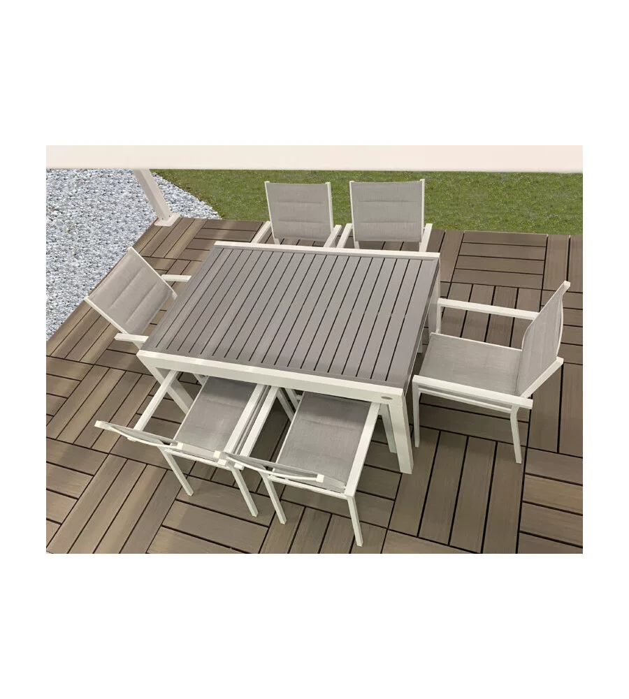 TAVOLO DA ESTERNO ALLUNGABILE RIVIERA "AZALEA" IN ALLUMINIO BIANCO E GRIGIO 135/270X90X75 CM