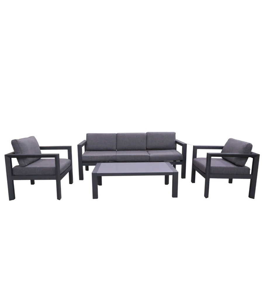 SET DA GIARDINO RIVIERA "HIBISCUS" IN ALLUMINIO ANTRACITE E GRIGIO CHIARO, 5 SEDUTE E UN TAVOLINO