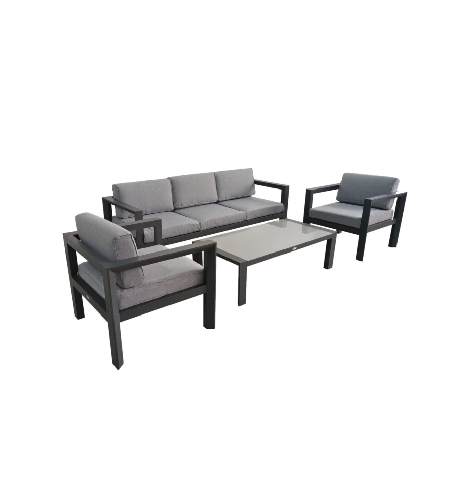 SET DA GIARDINO RIVIERA "HIBISCUS" IN ALLUMINIO ANTRACITE E GRIGIO CHIARO, 5 SEDUTE E UN TAVOLINO