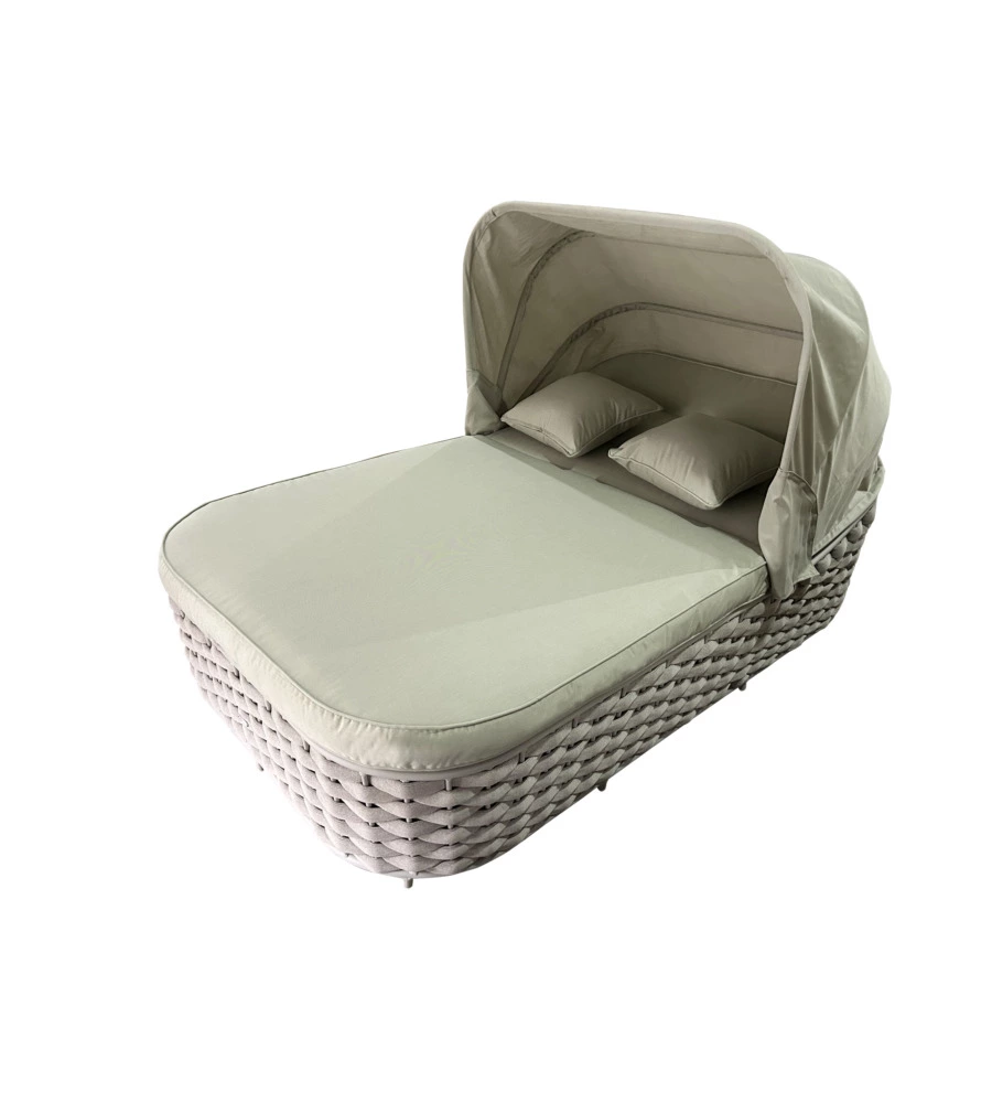 LETTINO DA GIARDINO RECLINABILE CON PARASOLE A DUE POSTI RIVIERA "AGAPANTHUS" TORTORA E VERDE 217X127X55/66 CM