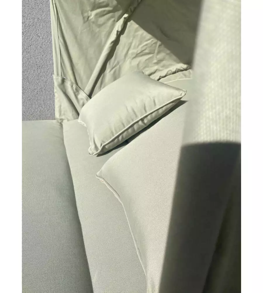 LETTINO DA GIARDINO RECLINABILE CON PARASOLE A DUE POSTI RIVIERA "AGAPANTHUS" TORTORA E VERDE 217X127X55/66 CM