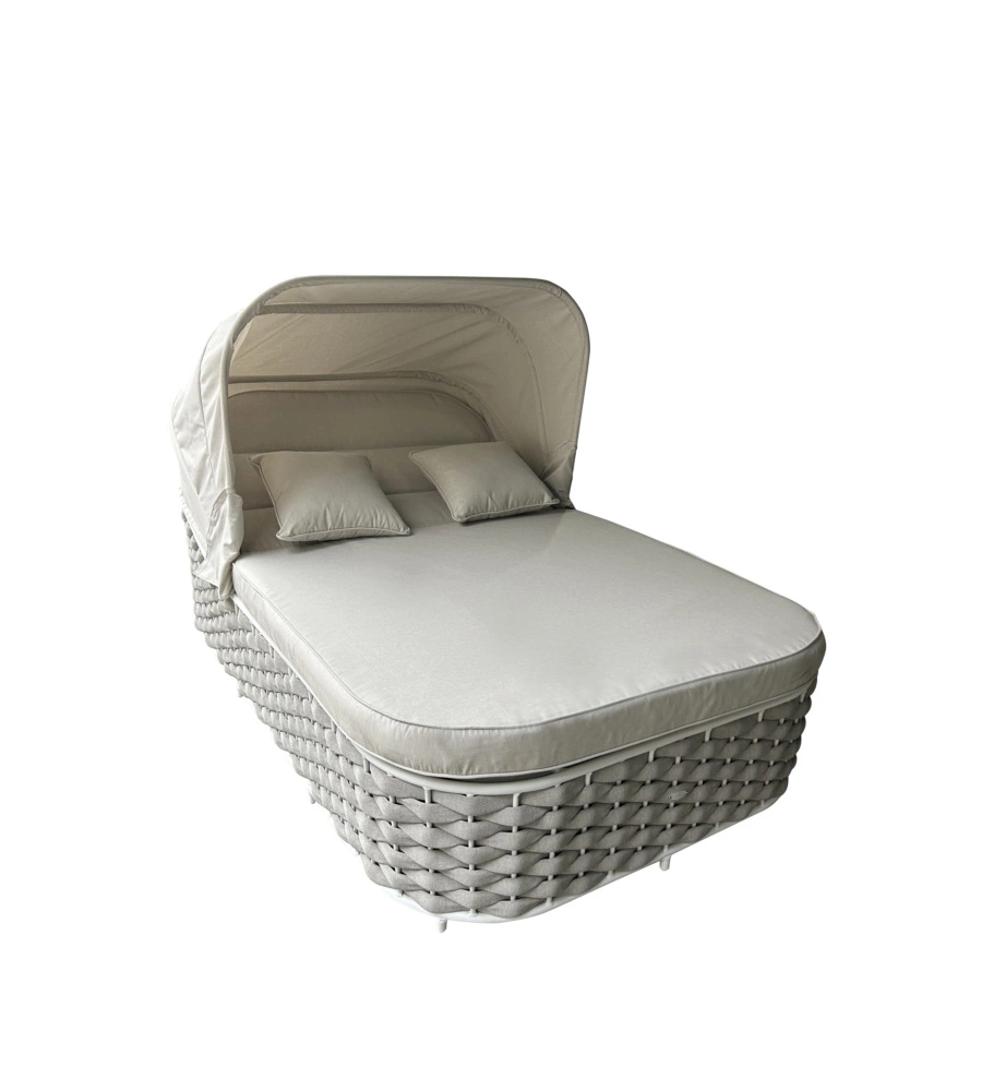 LETTINO DA GIARDINO RECLINABILE CON PARASOLE A DUE POSTI RIVIERA "AGAPANTHUS"" BIANCO E GRIGIO 217X127X55/66 CM
