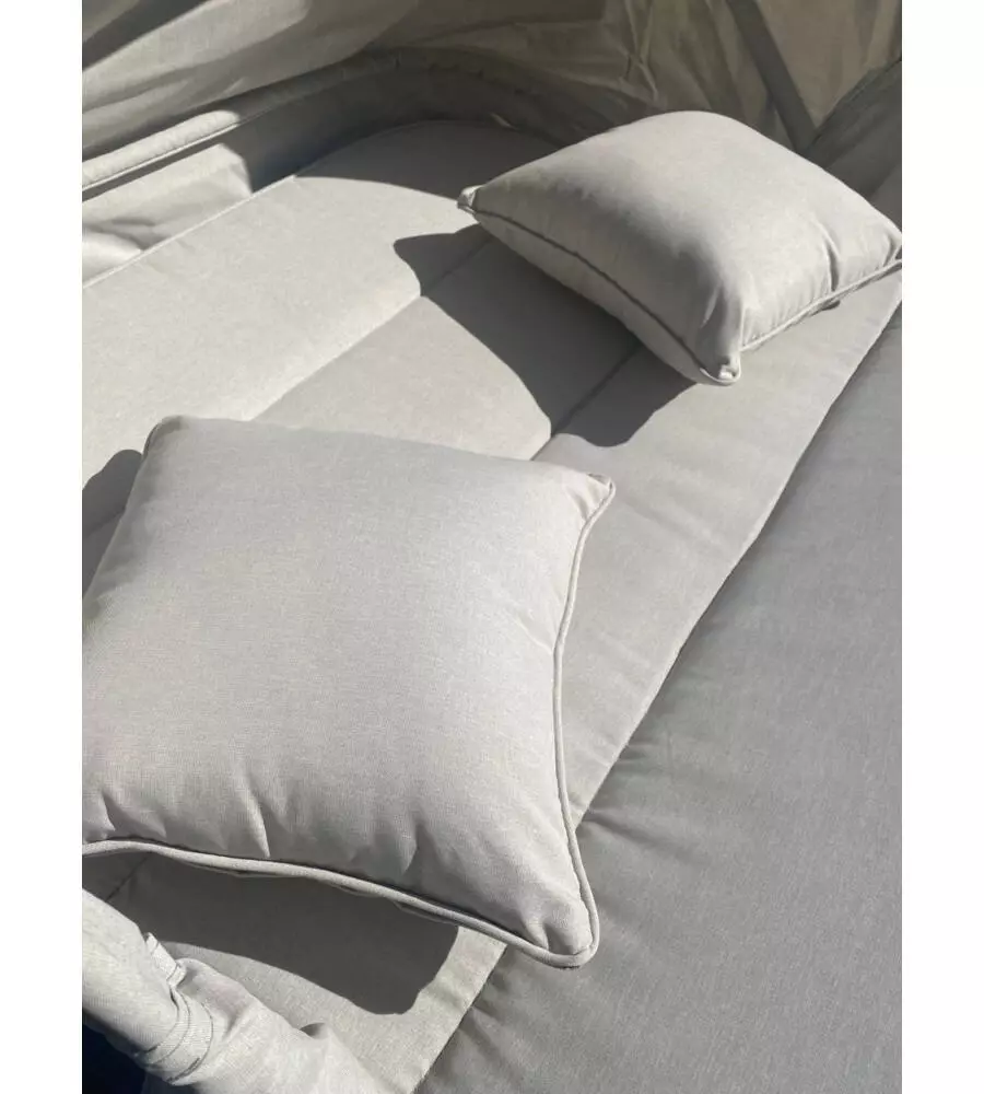 LETTINO DA GIARDINO RECLINABILE CON PARASOLE A DUE POSTI RIVIERA "AGAPANTHUS"" BIANCO E GRIGIO 217X127X55/66 CM