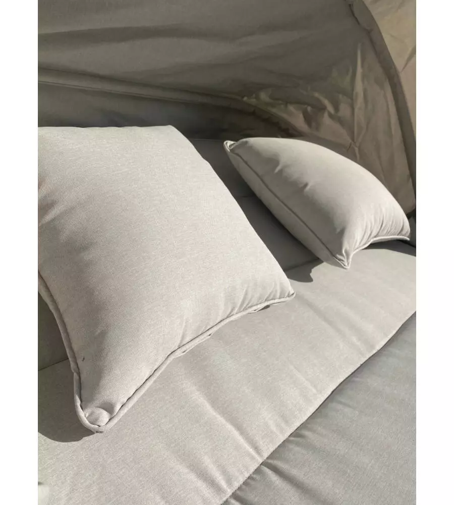 LETTINO DA GIARDINO RECLINABILE CON PARASOLE A DUE POSTI RIVIERA "AGAPANTHUS"" BIANCO E GRIGIO 217X127X55/66 CM