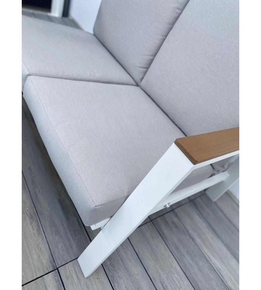 SET DA GIARDINO RIVIERA "NINFEA" IN ALLUMINIO COLORE BIANCO GRIGIO CHIARO, 4 SEDUTE E UN TAVOLINO